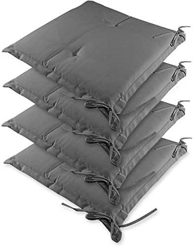 Detex 4X Cojines 41x37x5cm Sydney para Sillas Jardín Repelente al Agua Correas de Sujeción Gris Claro