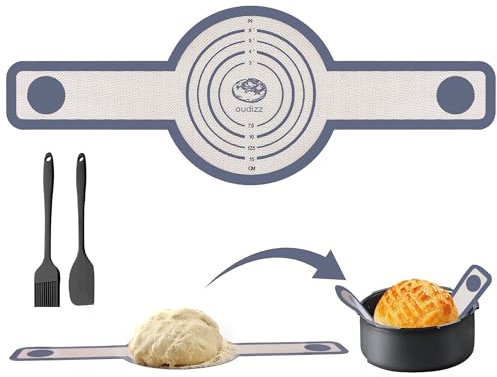 Oudizz Silikon Backmatte Brot für Dutch Oven - Brot Backen Zubehör Einschließen Backmatte Silikon und Silikon Spatel - Dauerbackfolie Rund Dauerbackfolie(grau)