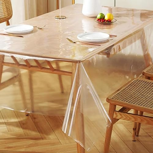 HDKAJL Tischdecke Durchsichtig 90x160cm, Tischfolie Transparent 0,2mm Klarsicht Tischdecke Transparent Schutzdecke Glasklar Durchsichtig Klarsichtfolie Tischschutz für Küche Zuhause Picknick Outdoor