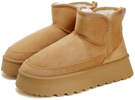 Jifenkla Botas de Nieve Mujer,Botines con diseño de encaje ondulado de moda，Forradas con Pelo Botas de Invierno,Impermeables Antideslizantes Zapatos,Senderismo Deportes Trekking