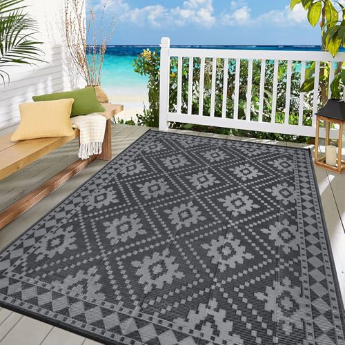 Enyhom Manta de Picnic Exteriore Reversible Impermeable 150 x 240 cm, Ligera Plástico Reciclado Alfombra Exterior Camping para Caravana, Terraza, Balcón, Porche, Negro