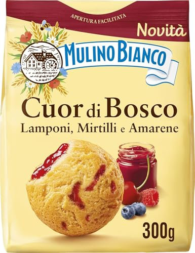 Mulino Bianco Biscotti Frollini Cuor di Bosco, con Lamponi, Mirtilli e Amarene, Colazione Ricca di Gusto, Senza Olio di Palma - 300 g