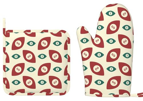 Ofenhandschuhe Eye Dollar Rot Grün Trendy Prints Kochhandschuhe Anti-Rutsch Grillhandschuhe Hitzeresistente Topfhandschuhe Für Grillen Kochen Barbecue