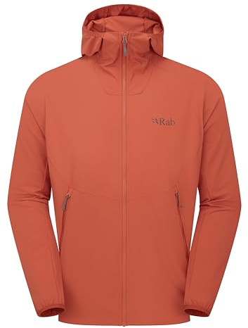 Rab Men's Borealis Hoody Jacket - Lightweight Water-Repellent Softshell Coat for Hiking & Climbing - Tuscan Red - Small