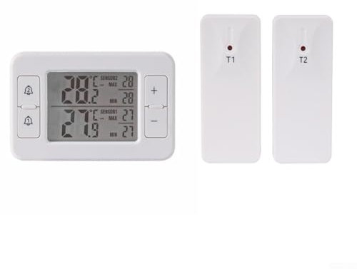 Thermomètre d'intérieur et d'extérieur sans fil avec 2 capteurs, moniteurs de température numériques pour réfrigérateurs, congélateurs, caves à vin, camping-cars