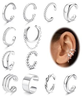 ORAZIO 12 Stück Ear Cuff Silber Set Damen Ohrmanschette Ohrringe Fake Ohrringe Fake Pircings Ohr Earcuffs Verstellbare Clip Ohrringe Non Piercing Fake Helix Knorpelohrringe Ohrmanschette