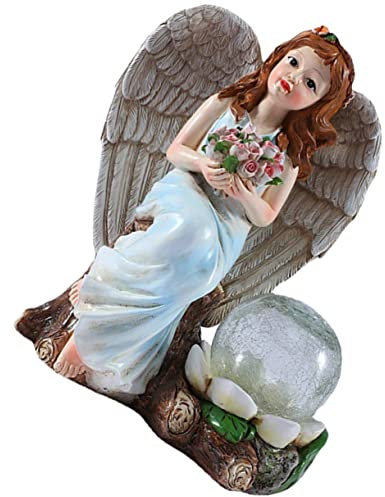Uonlytech Statue Dange En Résine Avec Cristal Solaire Pour Lampes Solaires Statue Dextérieur Figurine Dange Pour Décoration De Patio