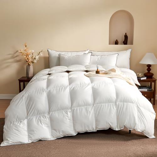 KUSNUG Edredón de Plumón Cama 105 Mezcla de Algodón Egipcio, 100% Puro Plumón y Plumas Edredon Nordico para 4 Estaciones, Super suave y transpirable, Edredones Natural de Calor Medio, Duvet 200x200 cm