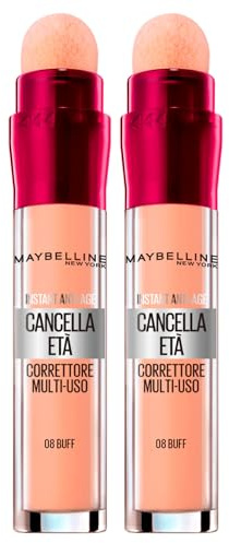 Maybelline New York Concealer, flüssig, zum Abdecken von Augenringen, Unvollkommenheiten und kleinen Falten, mit Schwammapplikator, Farbe 08 Buff, 2 Korrekturstifte