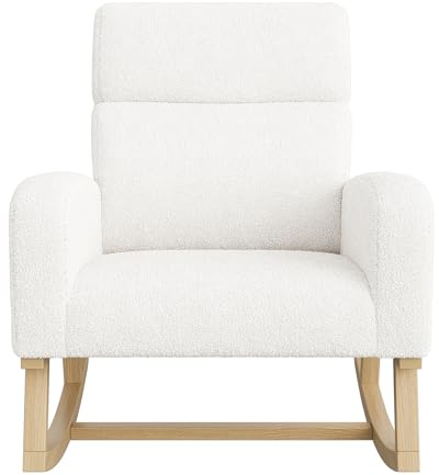 Marooma Silla mecedora para habitación infantil, cómoda silla mecedora de lana de cordero con patas de madera maciza, silla de lactancia moderna para sala de estar, dormitorio (blanco)