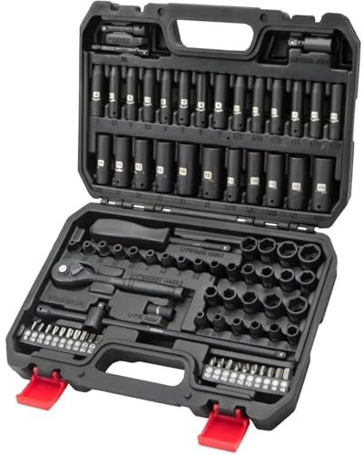 Herramientas De Mano Juego de Llaves de Vaso de Impacto con accionamiento de 1/4 de Pulgada, 83 Piezas, métricas y SAE de 4 a 15 mm, 5/32 a 9/16, CR-V de 6 Puntas Llave de Vaso