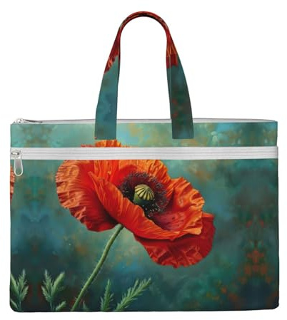 SDEGTHO Poppy Flower Zippered Document Bag With Handle For Carrying Paper Files Books Filing Folder