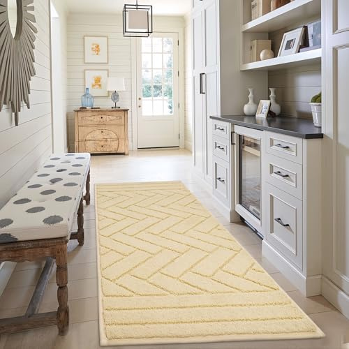 Biscpro Teppich Läufer,50x120cm Waschbarer rutschfest Schmutzfangmatte Teppich läufer für Eingangsbereich Wohnzimmer,Flur,Büro,Schlafzimmer,Küchen-Beige