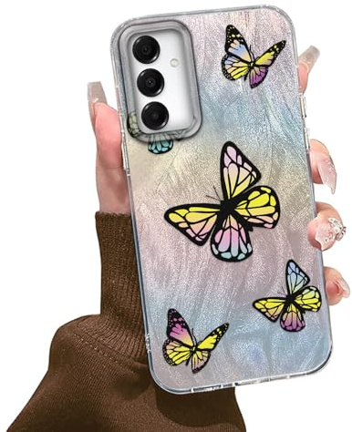 Tedyhulle Fodral för Samsung Galaxy A25 5G, med glänsande lila fjärilar, sött, trendigt, mjukt, smalt TPU-skal, stötsäkert, reptåligt, glittrigt skyddsskal för kvinnor och flickor