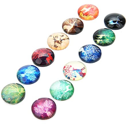 DIYEAH 20stücke Diy Glasaufkleber Rundes Design Mit Elch-motiv Kreative Diy Schmuckmaterialien Für Ohrringe Armbänder Und Bastelprojekte Gemischte Farben