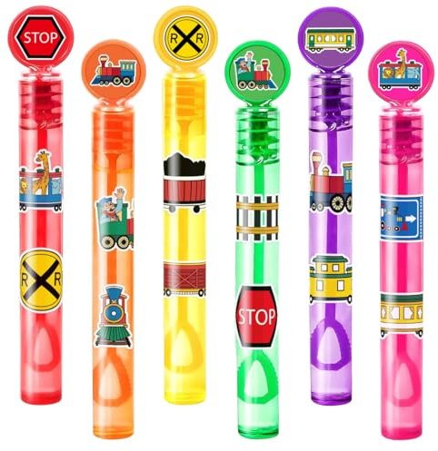 Train Party Favors for Kids – 24PCS Locomotive-Themed Mini Bubble Wands, Great for Birthday Supplies, Pinata Fillers, Goodie Bags & Classroom Rewards