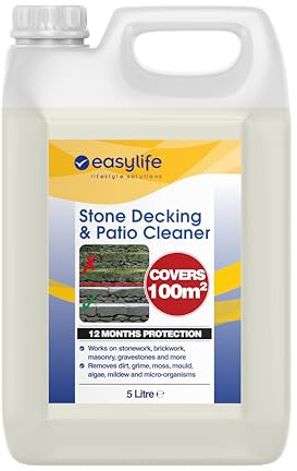 Easylife Stone, Patio and Decking Cleaner with Spray Head, Patio Cleaner Protects Surfaces for 12 Months, Moss Remover Covers 100m2, 5L - Fully Guaranteed