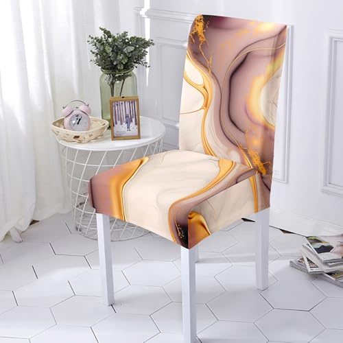 Stuhlhussen 6er Set Marmor Beige Orange Stuhlhussen Schwingstuhl Universal Sesselhusse Waschbar Sesselbezug Stretch Hussen für Stühle Restaurant Party Küchenstühle Stuhlbezug
