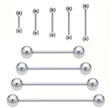 10 Pcs Tongue Bar Piercing,Nipple Bars Vagina Metal Surgical Steel Tongues Jewellery Spiercing Body Jewelry Ear Industrial Scaffold Barbell Replacement 14g 12-20mm,for Women Men Girl Ladies Teenager