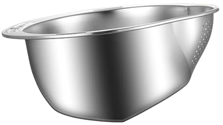Cuenco para lavar arroz, colador de arroz, acero inoxidable, 26,8 x 24 x 13,5 cm, cuenco con colador, colador de pasta con vertedor, colador de cocina para limpiar arroz, frutas