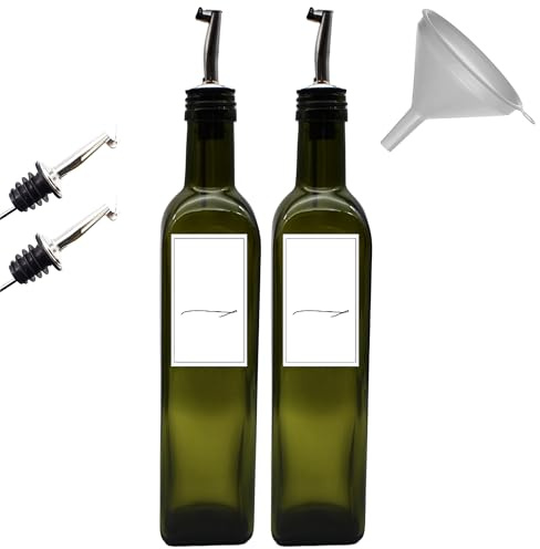 Generisch Ölflasche mit Ausgießer 500 ml Deckel inkl. Trichter und wasserfeste Etiketten (Edelstahl-Ausgießer)