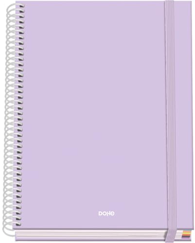 Dohe - Cuaderno A5 Cuadriculado - 100 Hojas Grosor 90 gr/m², Tamaño 16,2x21 cm, Tapa Dura, Cierre Anillas y Goma Elástica, Cuadrícula 5 mm, Material Escolar - SERENITY Morado