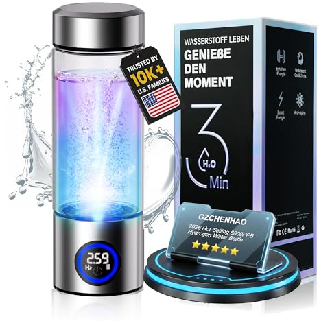 GZCHENHAO Generador de botellas de agua de hidrógeno 3000PPB 【Nueva actualización 2025】【Certificado global】Mejora el agua en 3 minutos para deportes, consumo diario 016