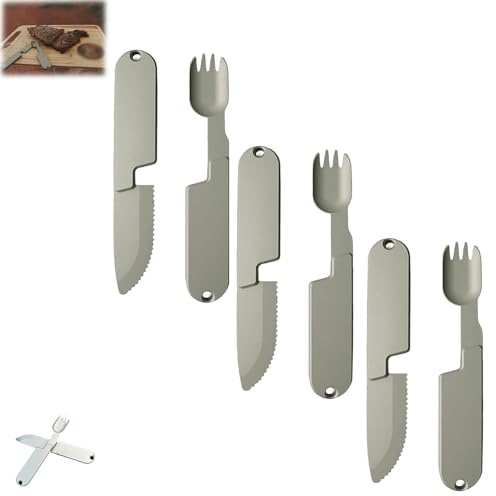 Set di utensili da campeggio 2 in 1, con forchetta e cucchiaio rimovibili, riutilizzabili, magnetici, per pesca, viaggi, sopravvivenza all'aperto (3)