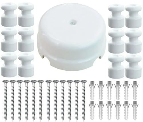 OASHISU Kit [caja de derivación de porcelana] + [12 aisladores de porcelana] para instalaciones de 4 orificios para entrada/salida del cable, blanco brillante, cubre cables y cubrecables de cerámica