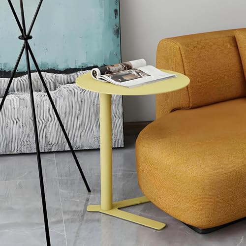 Modernt slutbord i metall, runt C-format sidobord TV-brickbord för litet utrymme, vardagsrum, sovrum (högt 27 tum/69 cm, gul)