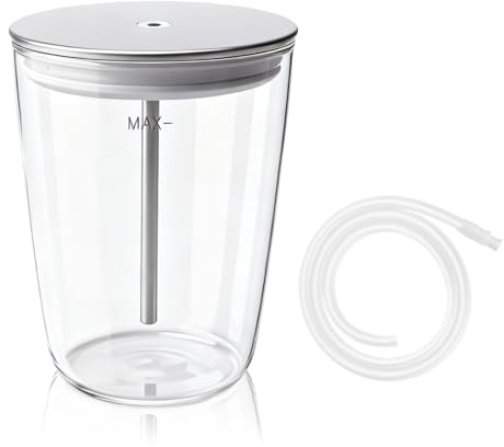 Récipient à lait en verre de 0,5 l - Transparent - Tuyau à lait en acier inoxydable - Pour machines à café automatiques e8, z6, e6 - Avec tuyau à lait - 9,2 x 9,2 x 13,5 cm