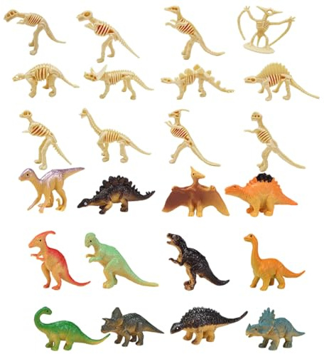 24 Mini Dinosaurier Figuren, 12 Dino Skelett und 12 Kleine Dinosaurier, Spielzeug Set für Kinder 3-12 Jahre, Dinosaurier-Themenparty, Wissenschaftliche Projekte, Lernspielzeug