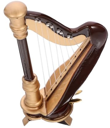 ZUNOXAZ Mini Arpa in Legno con Scatola Strumento Musicale da Tavolo per Decorazione Casa e Ufficio Miniatura Arpa Artigianale per Micro Paesaggi e Casa delle Bambole