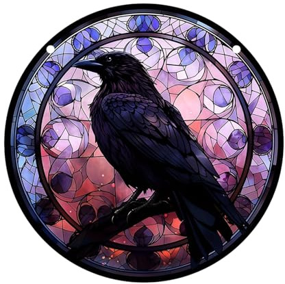 HEEZOU Stained Glass Panel Wall Art Decors For Balconies Yard Wall Garden Window Hanging Sun Catchers Decoration Ravens Suncatchers