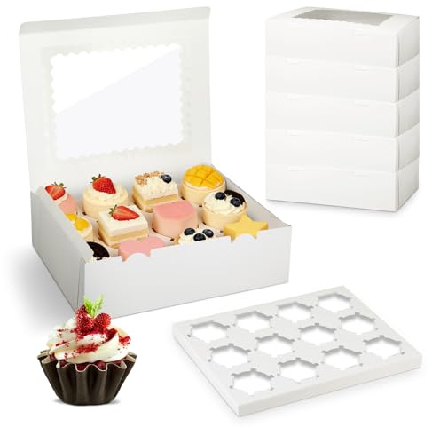 Kievano Cupcake Box 12er, 10 Stück Cupcake Boxen, Einteilige Muffin Transportbox mit Sichtfenster für Cupcakes, Muffins, Kekse und Donuts, stabile Kuchenbox aus Karton, 32,5 x 24,8 x 9 cm