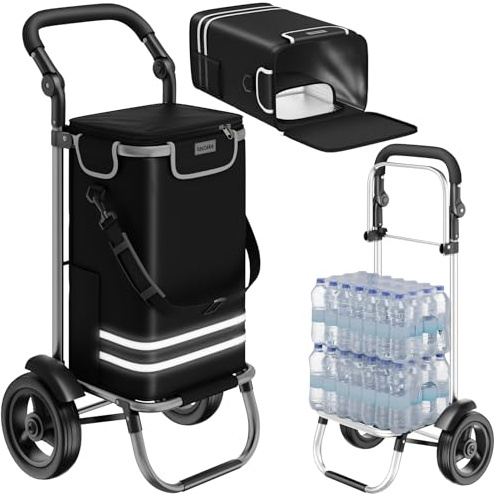 tectake® Carro de la Compra Plegable 3 en 1 con Bolsa Termica, 56 L, Ruedas Silenciosas y Correa Ajustable, Ideal para Supermercado, Carrito Compra, Carro Plegable con Ruedas - Negro