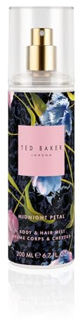 Ted Baker Fusion Midnight Petal Hair & Body Mist, Floral Vanilla, 200ml | Fragrance mist for both hair and skin with pro vitamin B5. A floral vanilla scent with orchid, rose, sugar amber and tonka.