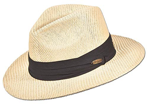 Panama Jack Mens Straw Safari Sun Hat - Lightweight, 3-Pleat Ribbon Band Black