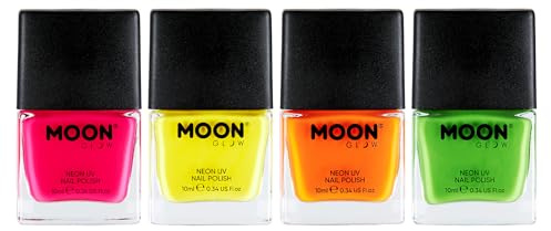 Moon Glow Neon UV-Nagellack, intensives Set mit 4 Farben, leuchtender Neon-Nagellack, leuchtet unter UV-Strahlung, (Orange, 10 ml (4er-Pack))