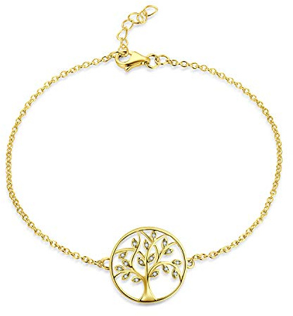 JO WISDOM Bracelet Arbre de la vie Argent 925 Femme avec AAA Oxyde de Zirconium avec plaqué or jaune