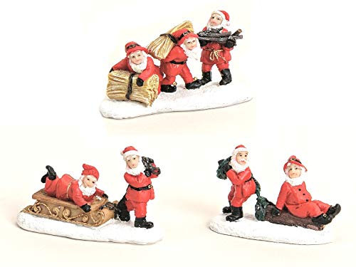 3 teiliges Set Weihnachtliche Miniatur-Figuren für ihre Winterwelt aus Poly - Nikolaus 3-fach sortiert B7 x T2 x H4 cm - Winterwelt Szene Weihnachtsdorf Miniaturwelt Weihnachtsdekoration Sammlerobjekt