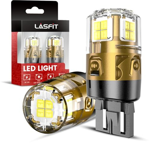 LASFIT 7443 7440 LED Bulbs Reverse Backup Light, 7444 7444na White T20 Daytime Running DRL Parking Lamp L-7440 W21W WY21W 6000K for Automotive Replacement, Plug and Play, Pack of 2