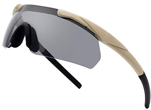 SPOSUNE Outdoor Tactical Brille mit 3 Austauschbaren Gläsern, Schlagfestigkeit Schießbrillen, Unisex-Schutzbrille Anti-Fog UV400 Augenschutz Sonnenbrille für die Jagd Radfahren Fahren