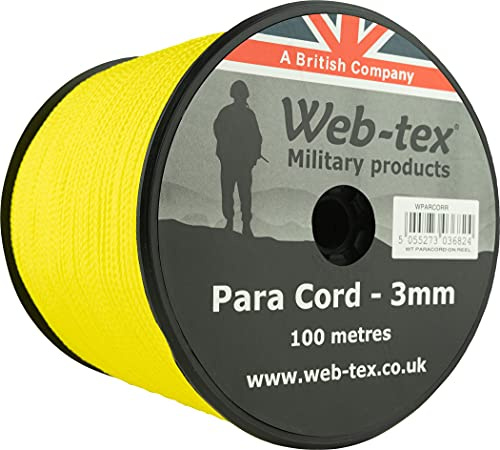 Web-tex Paracord 100 meters rulle 3 millimeter gul