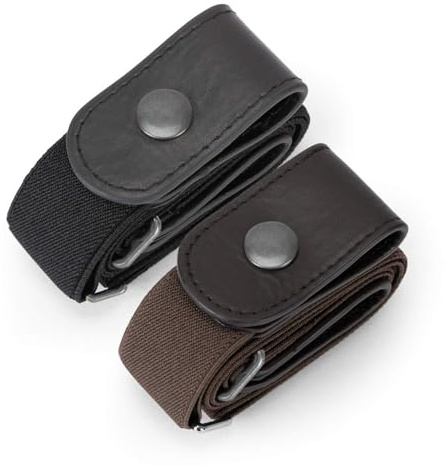 JASGOOD 2 Pack No Buckle Elastic Belt for Women Men, Buckle Free No Bulge No Hassle Invisible Stretch Belt for Jeans Pants Trousers, Black/Coffee,Fit Waist 22-34
