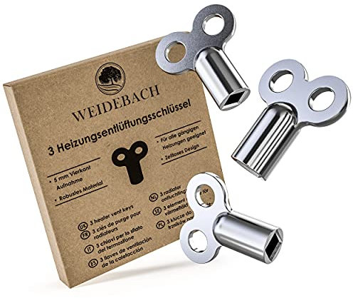 3X WEIDEBACH® Radiator Bleed Keys, for All radiators Radiator Valve Key, Robust & Stable, Reduces Noises, Radiator Bleeder
