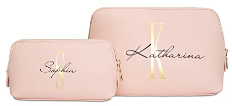 Kulturtasche mit Initiale und Namen, personalisierte Schminktasche, Beauty Bag in Zwei Größen, Kosmetiktasche mit Wunschnamen (Set)