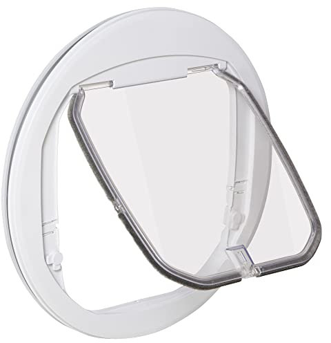 PawHut Porta per Gatti e Cani Basculante 4 Modalità di Bloccaggio, Gattaiola per Vetro, Rete e Porte, 44x44x4cm, Bianco