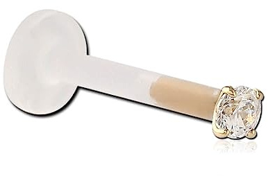 Inoki - Micro Labret Bioflex Crystal, 2 mm, verkratzt, 18 Karat vergoldet