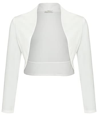 Damen Langarm Bolero Festlich Schulterjacke Kurzbolero (700) Weiß, M